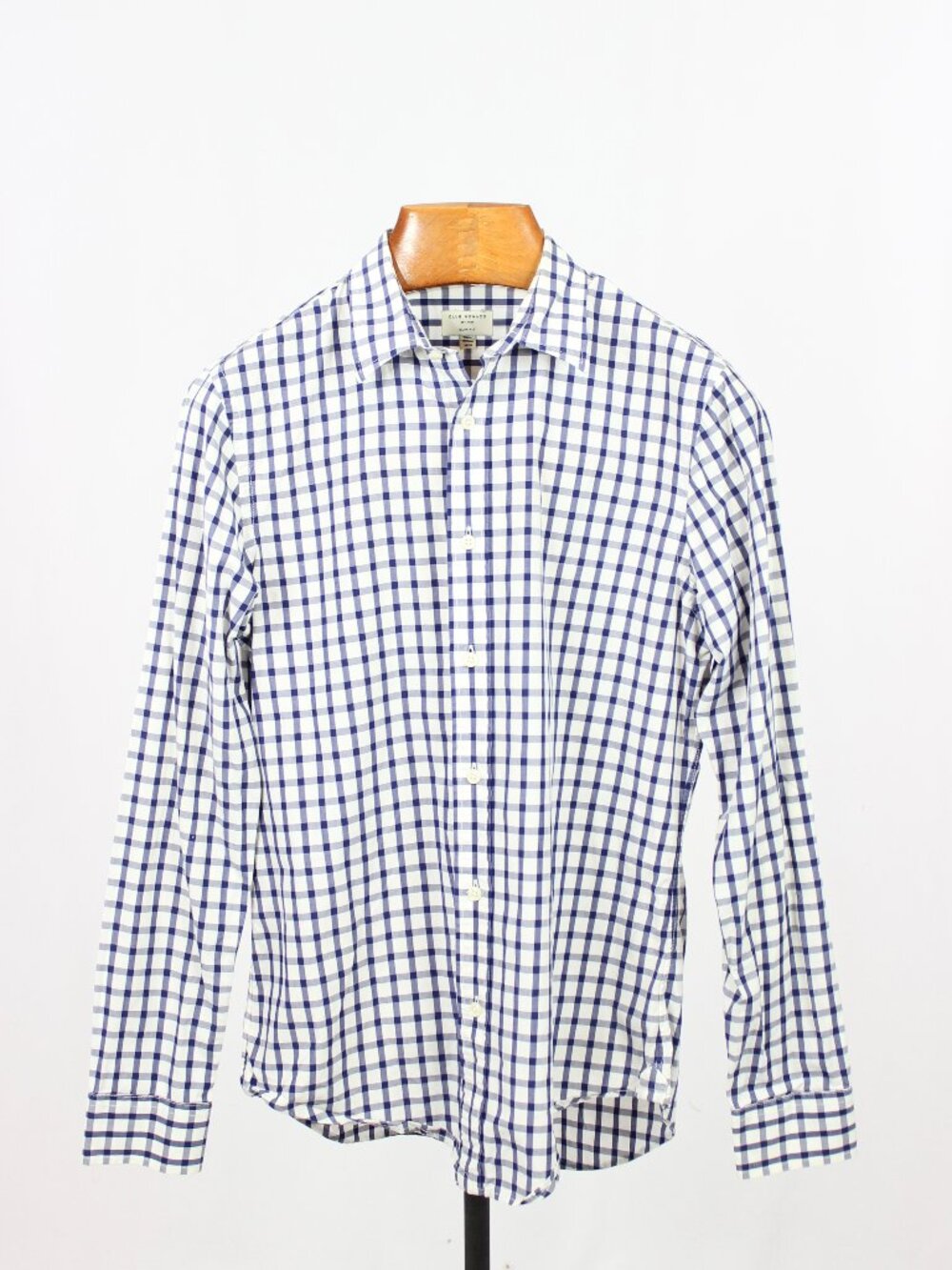 CLUB MONACO Blue White Check Cotton Slim Fit Button Down Oxford Shirt, Size M